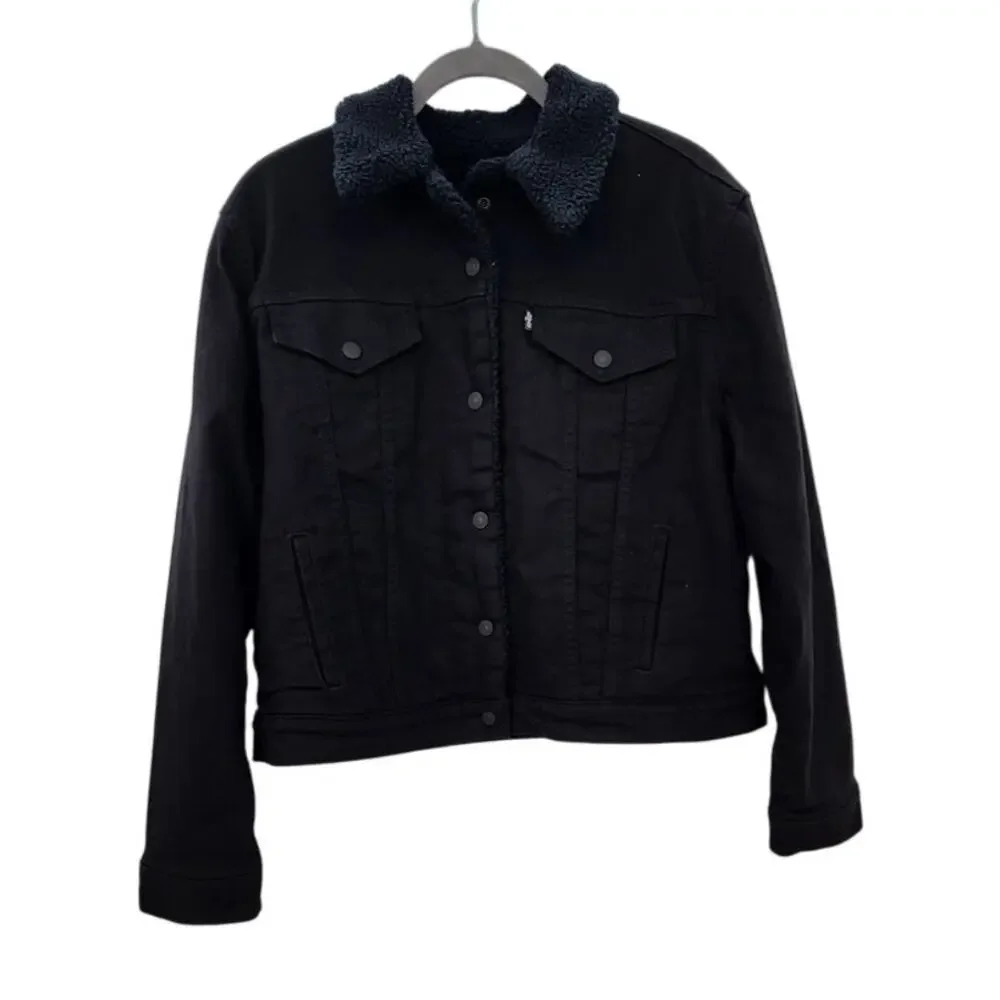 Men's‎ Levi's Black Sherpa Lined Trucker Jacket Size XL Black